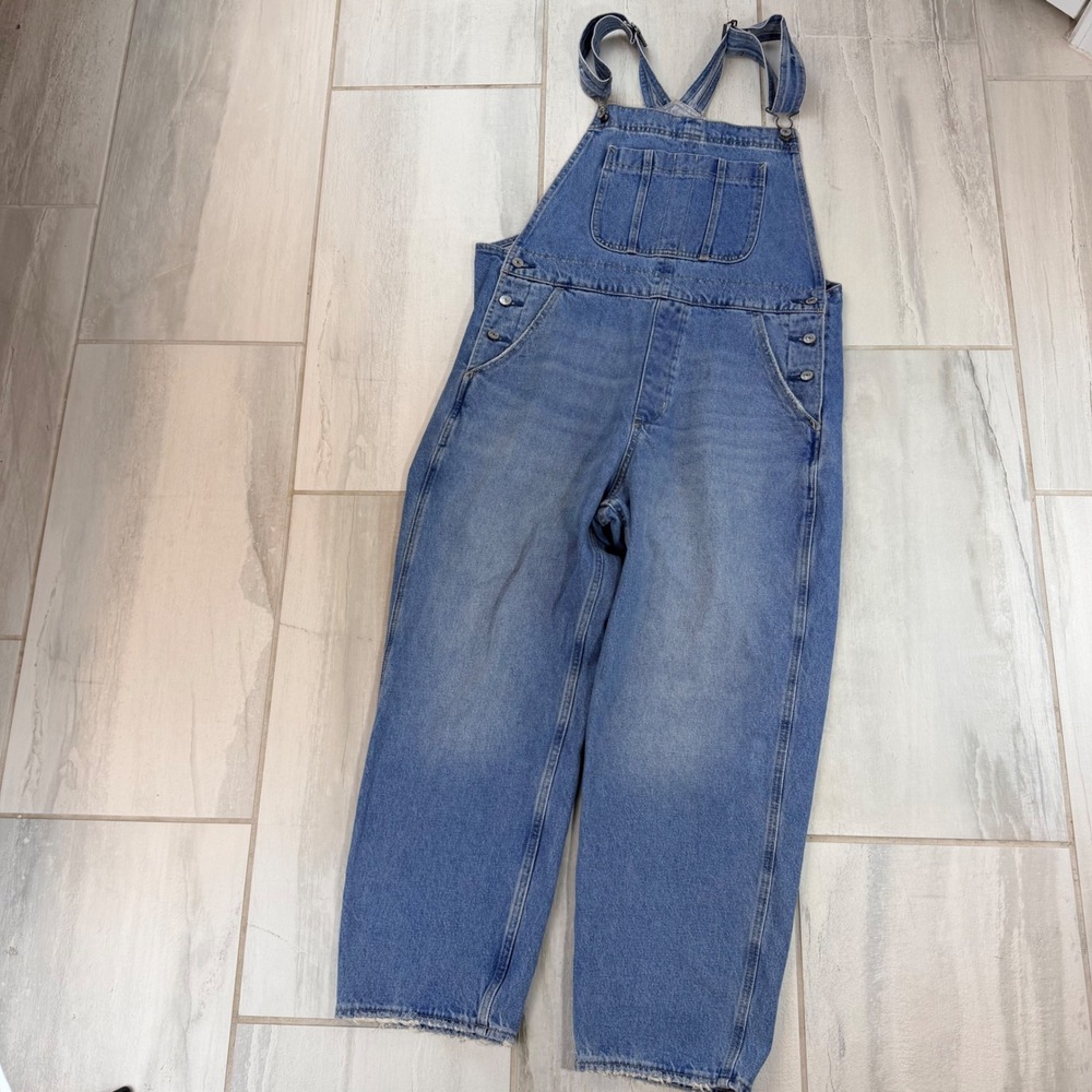 Abercrombie & Fitch Womens Denim Overalls Medium Wash Straight Leg Size L